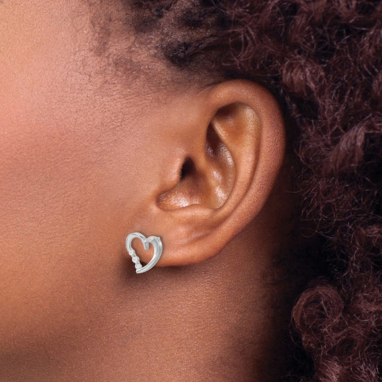 14k White Gold 1/8 carat Diamond Heart Post Earrings