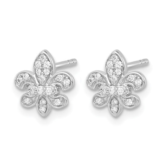14k White Gold 1/6 carat Diamond Fleur de Lis Post Earrings