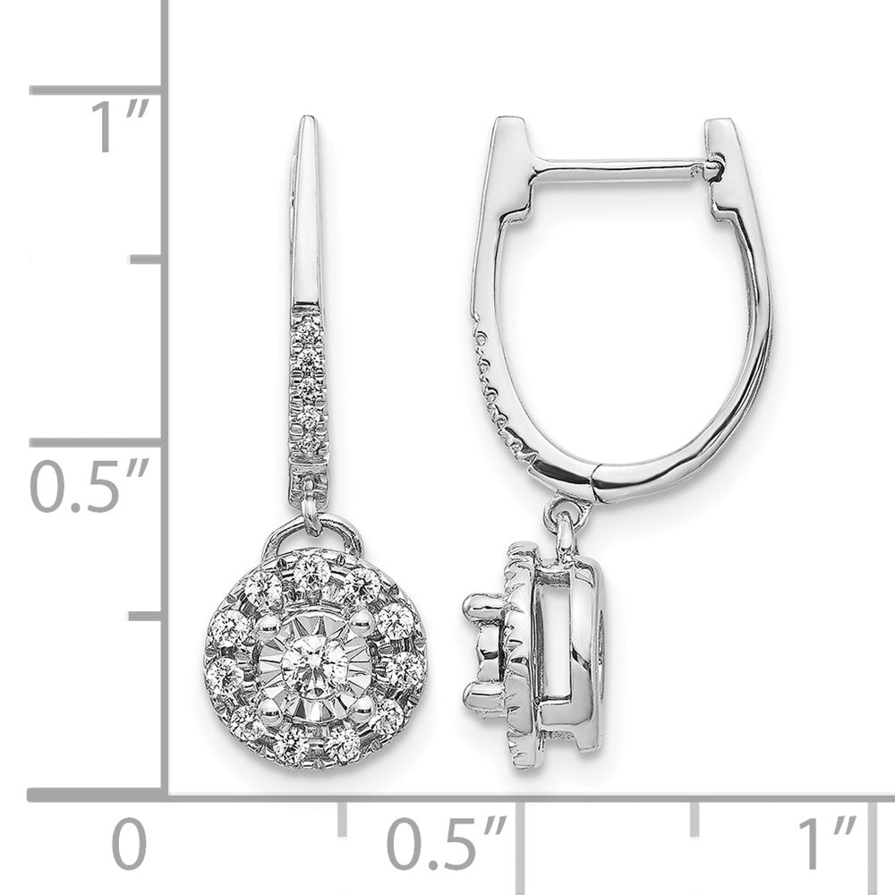 14k White Gold 1/3 carat Diamond Round Cluster Dangle Hinged Hoop Earrings