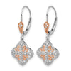 14k White Gold with Rose Rhodium 1/8 carat Diamond Leverback Earrings