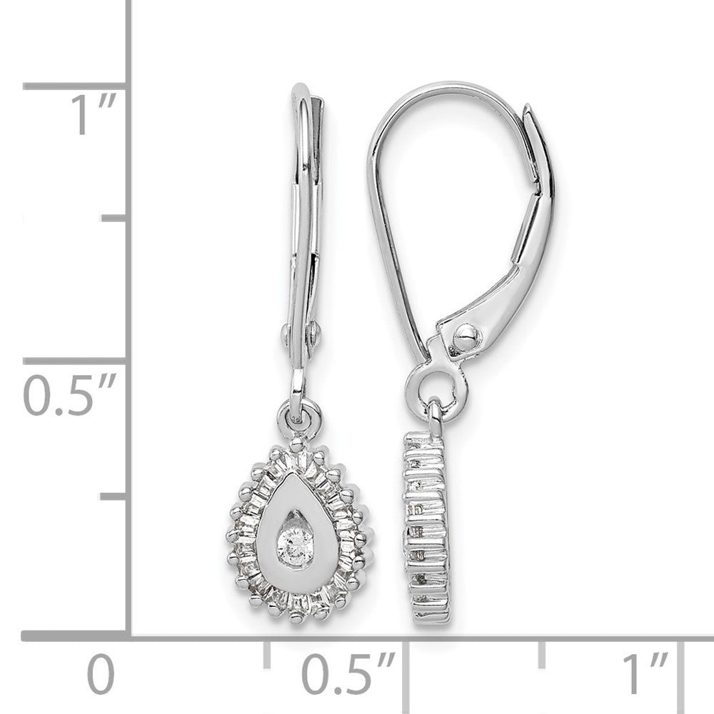 10k White Gold 1/4 carat Baguette Diamond Teardrop Halo Leverback Earrings