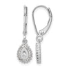 10k White Gold 1/4 carat Baguette Diamond Teardrop Halo Leverback Earrings