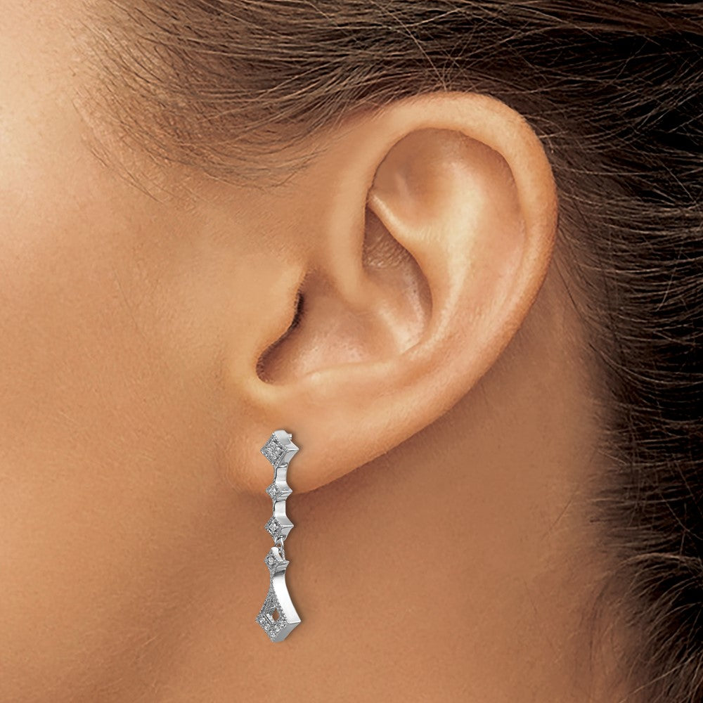 14k White Gold 1/10 carat Diamond Vintage-style Dangle Post Earrings