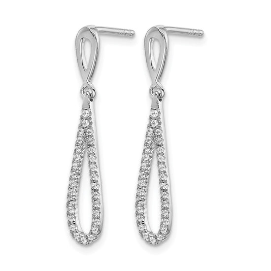 14k White Gold Polished 1/5 carat Diamond Teardrop Dangle Post Earrings