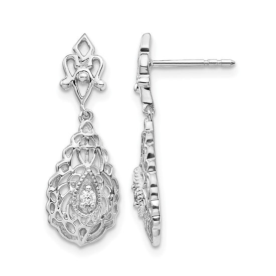 14k White Gold 1/20 carat Diamond Teardrop Vintage-style Dangle Post Earrings