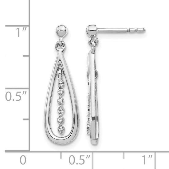 14k White Gold 1/20 carat Diamond Teardrop Dangle Post Earrings