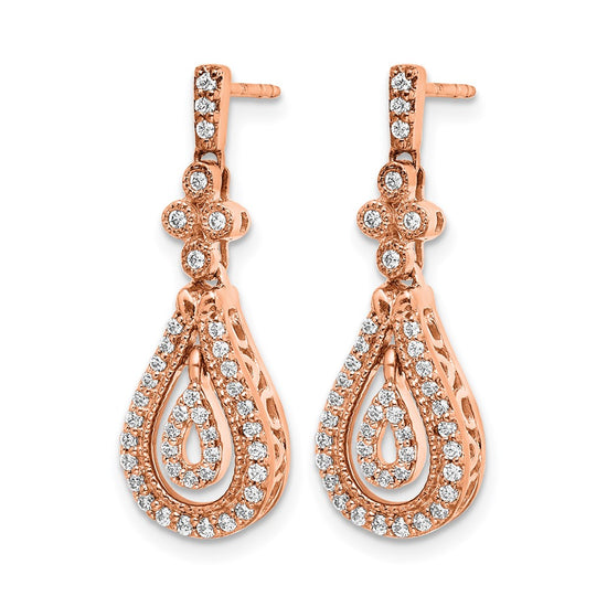 14k Rose Gold Polished 3/8 carat Diamond Teardrop Dangle Post Earrings