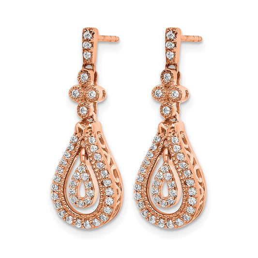 14k Rose Gold Polished 3/8 carat Diamond Teardrop Dangle Post Earrings