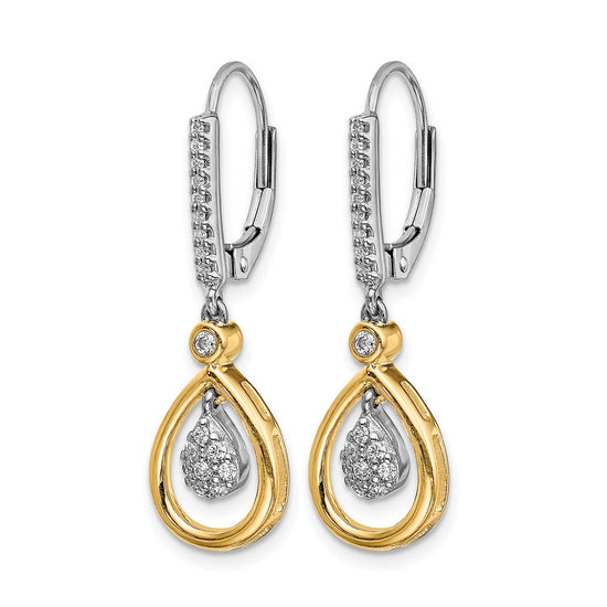 14k Two-tone Oval Cluster 1/4 carat Diamond Leverback Earrings