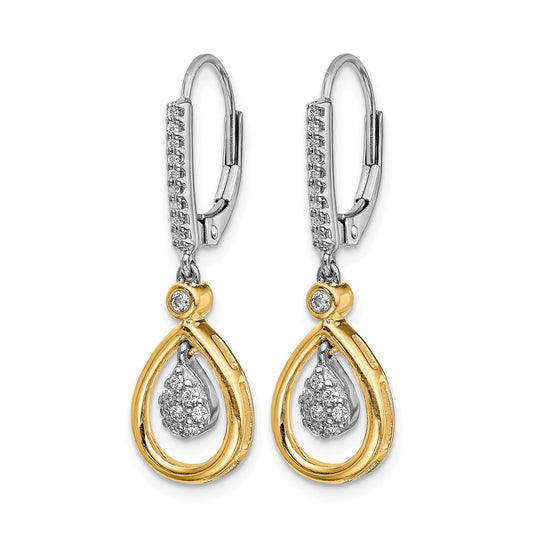 14k Two-tone Oval Cluster 1/4 carat Diamond Leverback Earrings