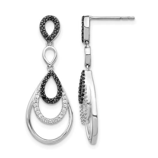 14k White Gold 3/8 carat Black and White Diamond Teardrop Dangle Post Earrings