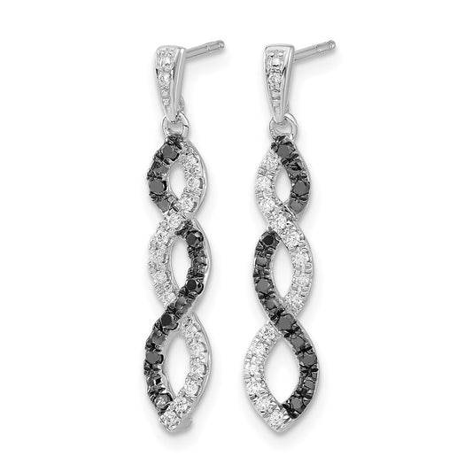 14k White Gold 1/3 carat Black and White Diamond Twisted Dangle Post Earrings