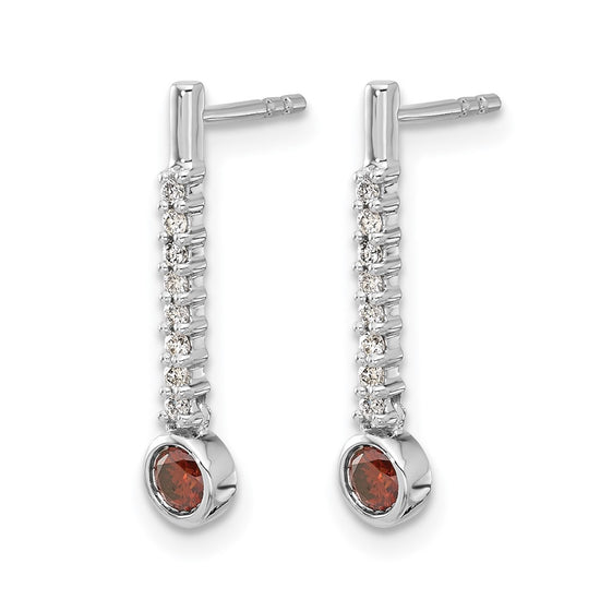 14k White Gold 1/3 carat Red/White Diamond Drop Dangle Post Earrings