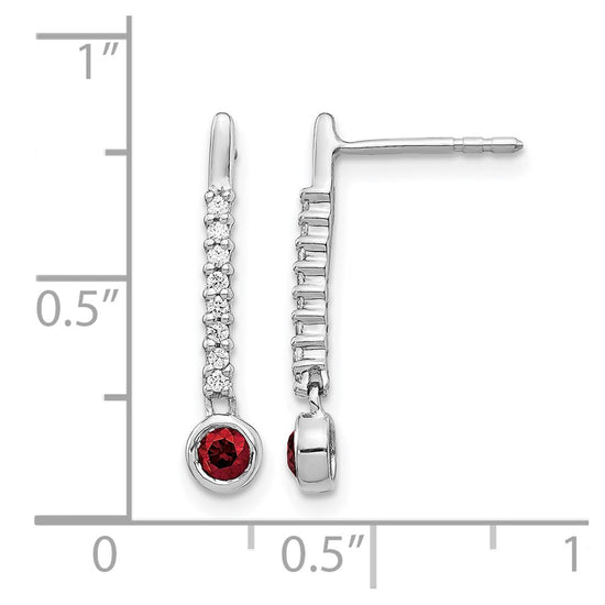 14k White Gold 1/3 carat Red/White Diamond Drop Dangle Post Earrings