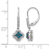 14k White Gold 3/8 carat White and Blue Diamond Dangle Leverback Earrings