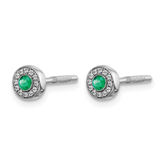 Diamond and Emerald Halo Post Earrings