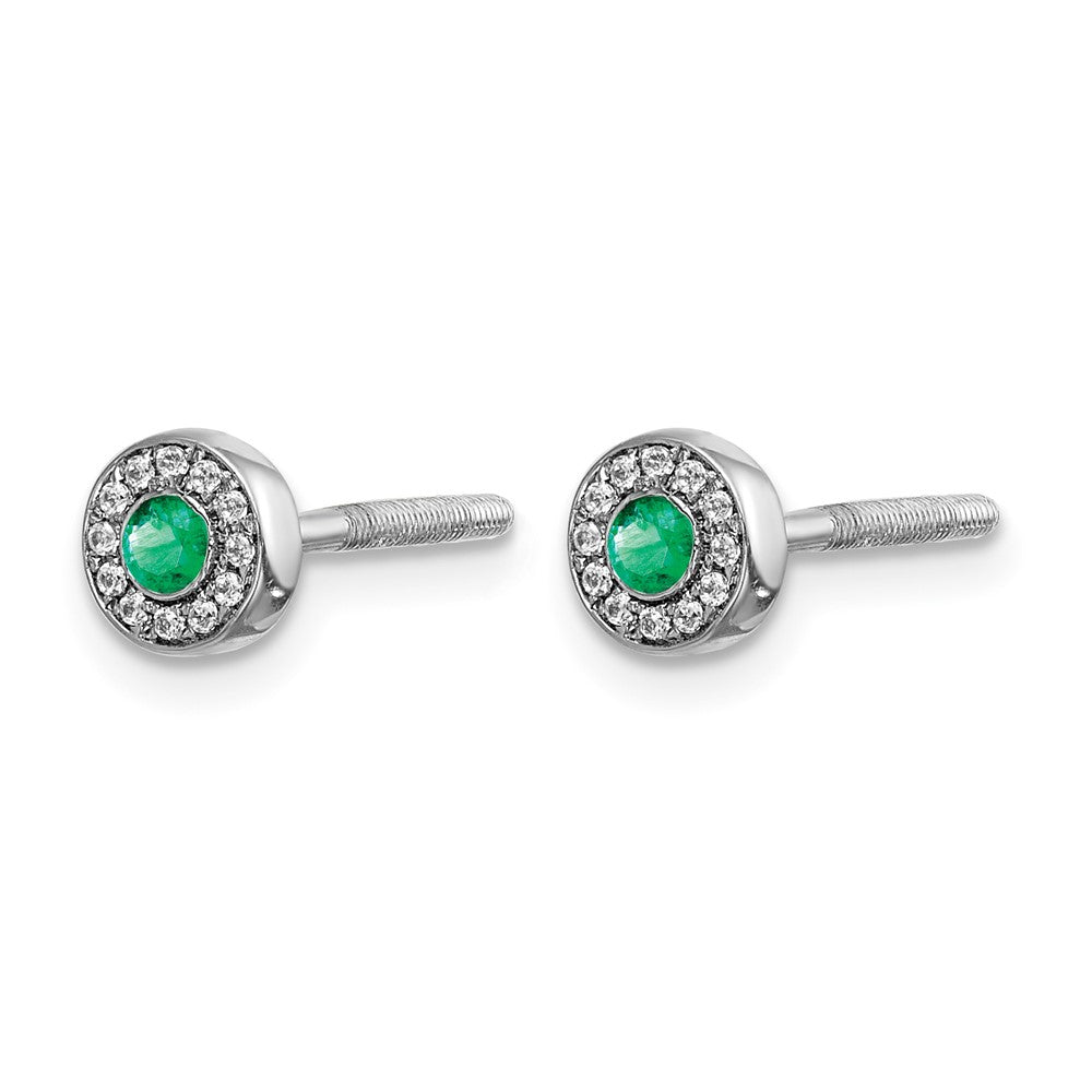 Diamond and Emerald Halo Post Earrings