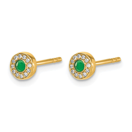 Diamond and Emerald Halo Post Earrings