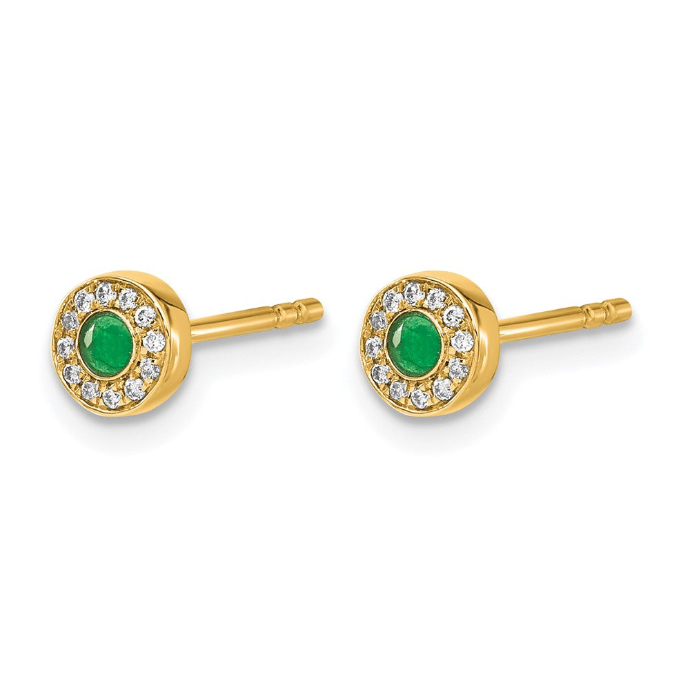 Diamond and Emerald Halo Post Earrings