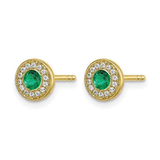 Diamond and Emerald Halo Post Earrings