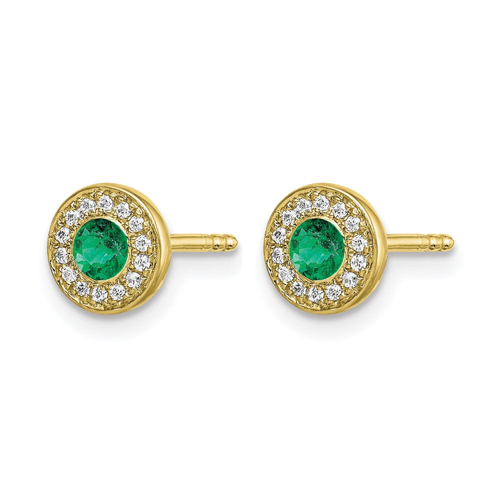 Diamond and Emerald Halo Post Earrings