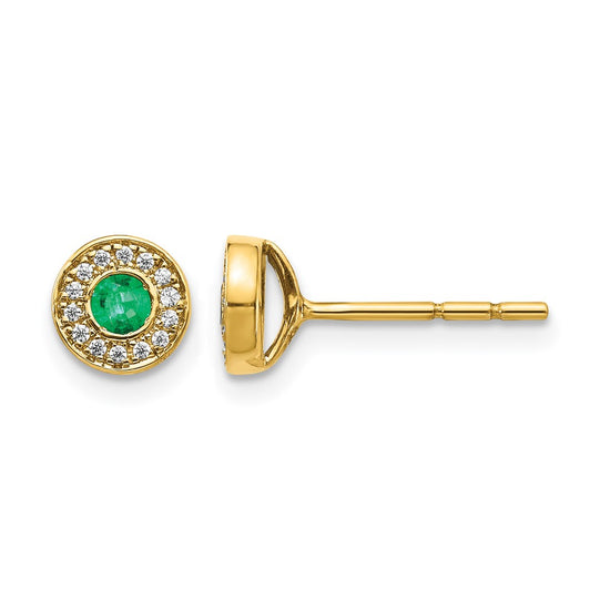 Diamond and Emerald Halo Post Earrings