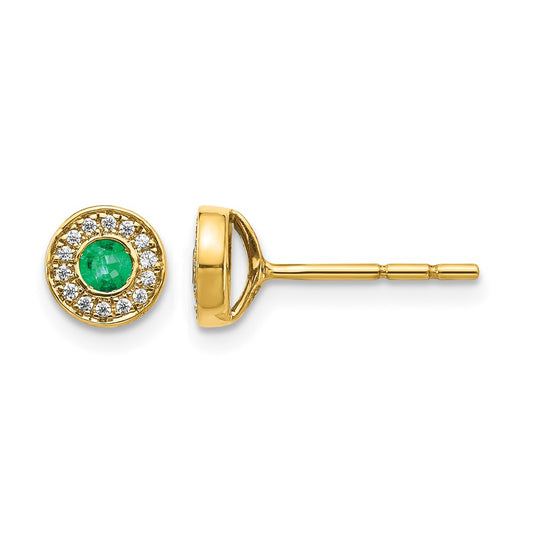 Diamond and Emerald Halo Post Earrings