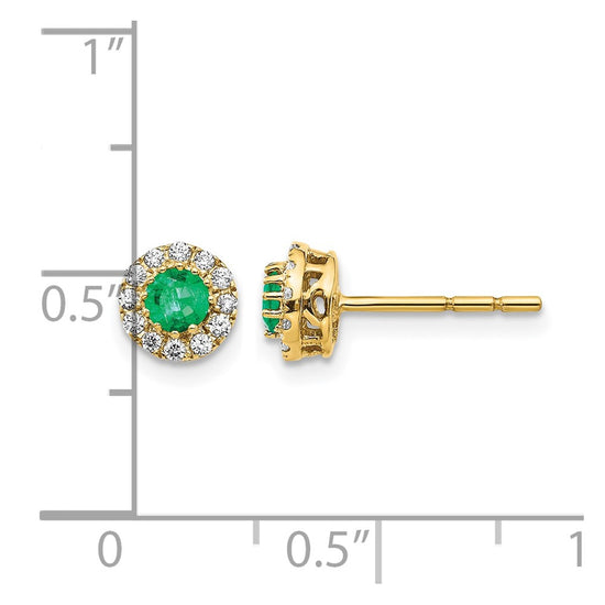 14k White Gold 3.5mm Round Blue Emerald and Diamond Halo Post Earrings