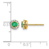 14k White Gold 3.5mm Round Blue Emerald and Diamond Halo Post Earrings