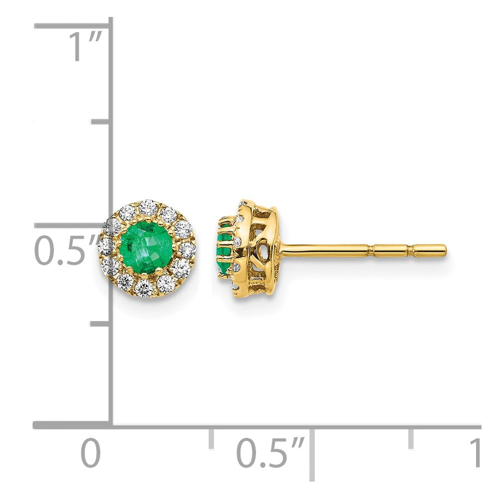14k White Gold 3.5mm Round Blue Emerald and Diamond Halo Post Earrings