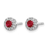 14k White Gold 3.5mm Round Blue Ruby and Diamond Halo Post Earrings