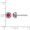 14k White Gold 3.5mm Round Blue Ruby and Diamond Halo Post Earrings