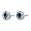 14k White Gold 3.5mm Round Blue Sapphire and Diamond Halo Post Earrings
