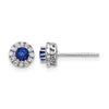 14k White Gold 3.5mm Round Blue Sapphire and Diamond Halo Post Earrings