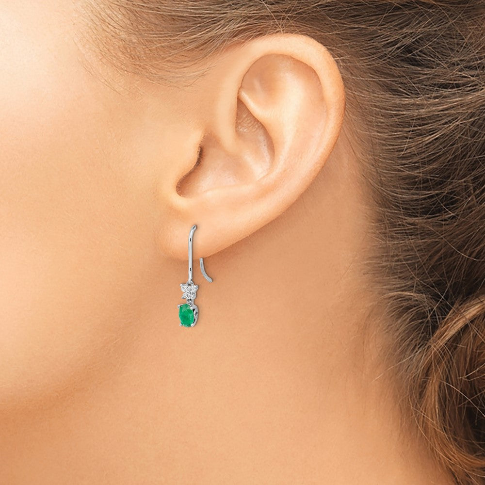 Diamond & Oval Gemstone Shepherd Hook Earrings