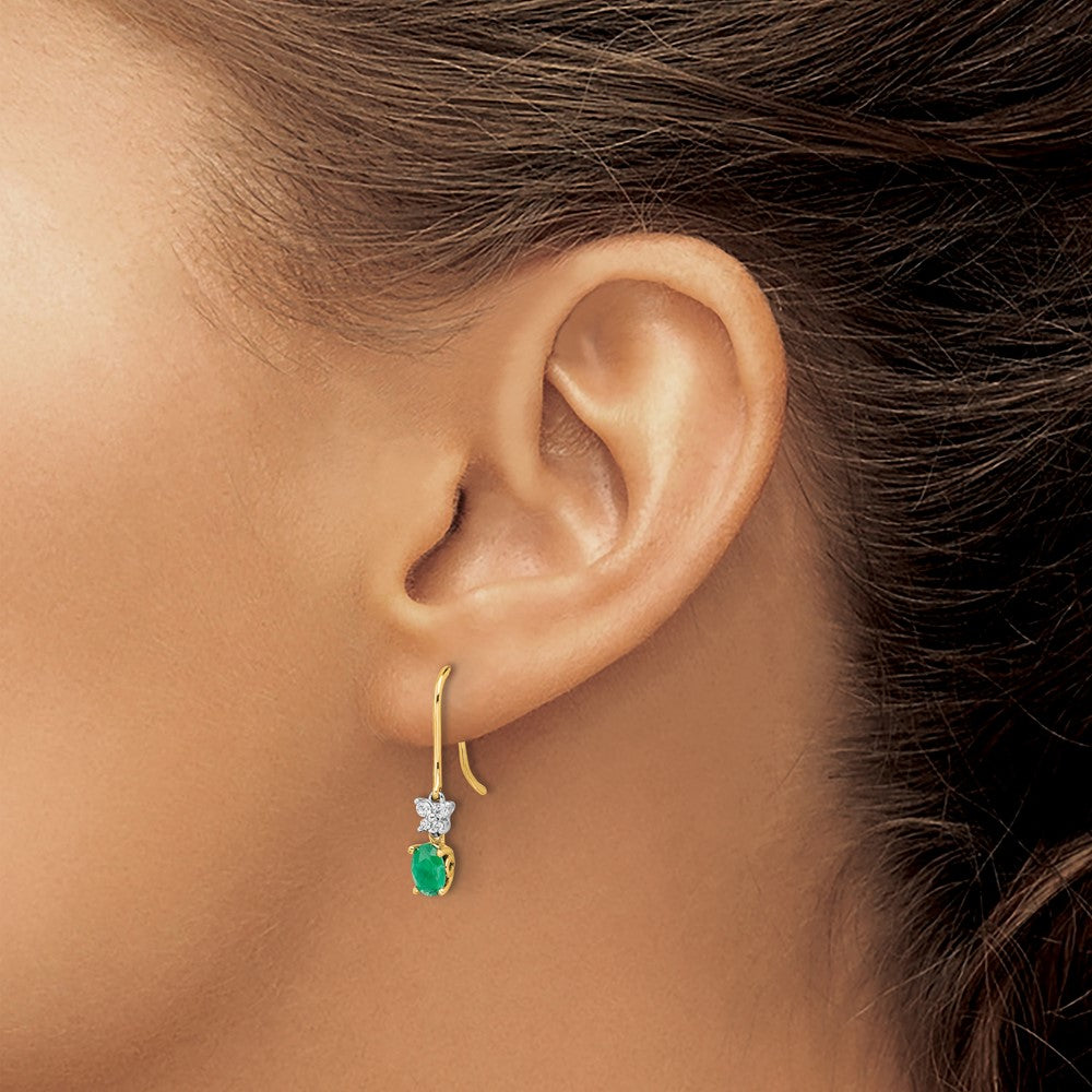 Diamond & Oval Gemstone Shepherd Hook Earrings