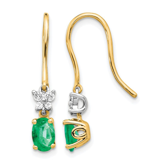 Diamond & Oval Gemstone Shepherd Hook Earrings