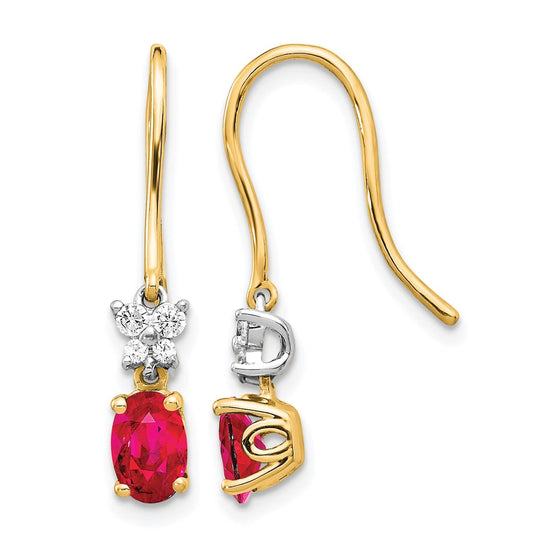 Diamond & Oval Gemstone Shepherd Hook Earrings