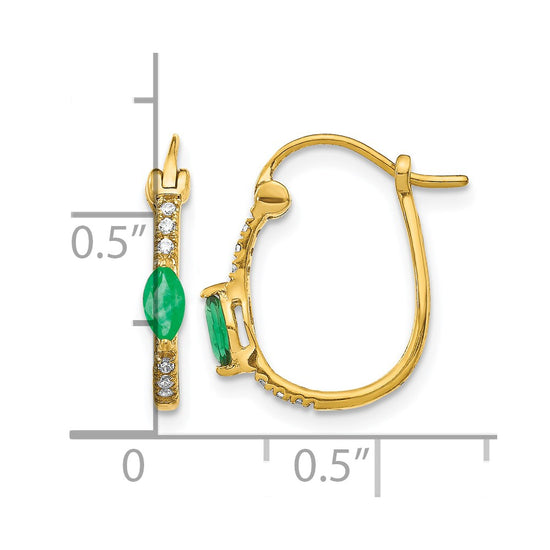 10k 1/20ct Diamond and Emerald Hinged Hoop Earrings