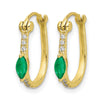 14k 1/20 carat Diamond and 5x2.5mm Marquise Emerald Hinged Hoop Earrings