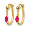14k 1/20 carat Diamond and 5x2.5mm Marquise Ruby Hinged Hoop Earrings