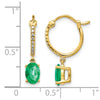 14k 1/10 carat Diamond and 7x5mm Oval Emerald Dangle Hoop Earrings