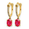14k 1/10 carat Diamond and 7x5mm Oval Ruby Dangle Hoop Earrings