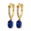 14k 1/10 carat Diamond and 7x5mm Oval Sapphire Dangle Hoop Earrings
