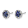 14k White Gold Sapphire Cluster and Diamond Halo Round Post Earrings