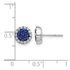 14k White Gold Sapphire Cluster and Diamond Halo Round Post Earrings