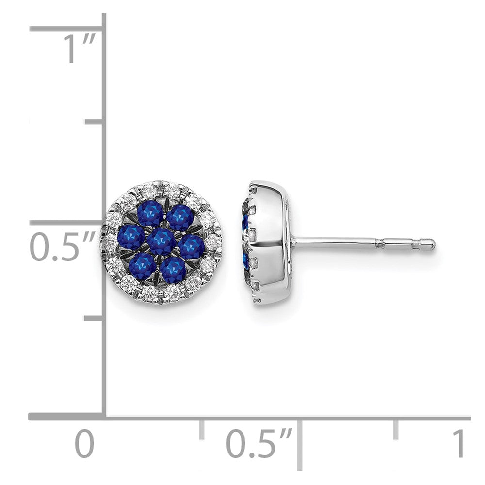 14k White Gold Sapphire Cluster and Diamond Halo Round Post Earrings