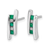14k White Gold Princess Emerald and Diamond Post Earrings