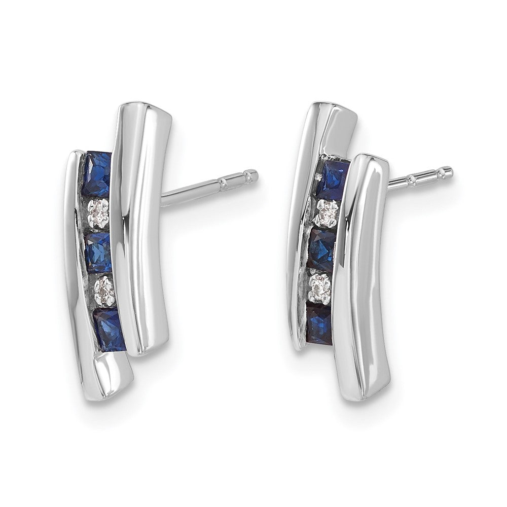 14k White Gold Princess Sapphire and Diamond Post Earrings