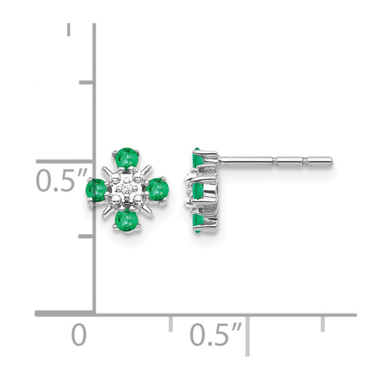 14k White Gold .01 carat Lab Grown Diamond VS/SI+ G+ and Created Emerald Complete Fashion Post Earrings